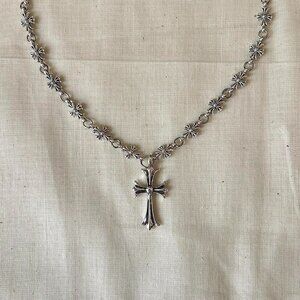 y2k grunge silver cross pendant necklace